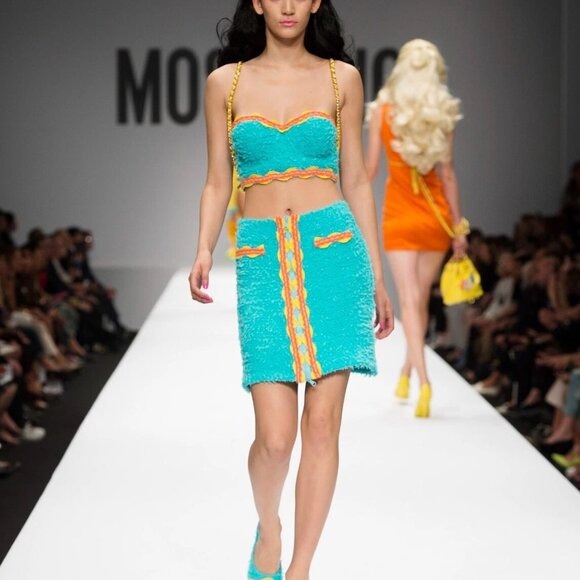 Moschino Couture 2014 RUNWAY COLLECTION AQUA FRENCH TERRY RIC RAC SKIRT ONLY 6 - Picture 2 of 12